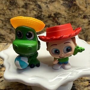Disney Doorable Green Dinosaur Toy with Yellow Hat & Red-Hatted Boy Figure